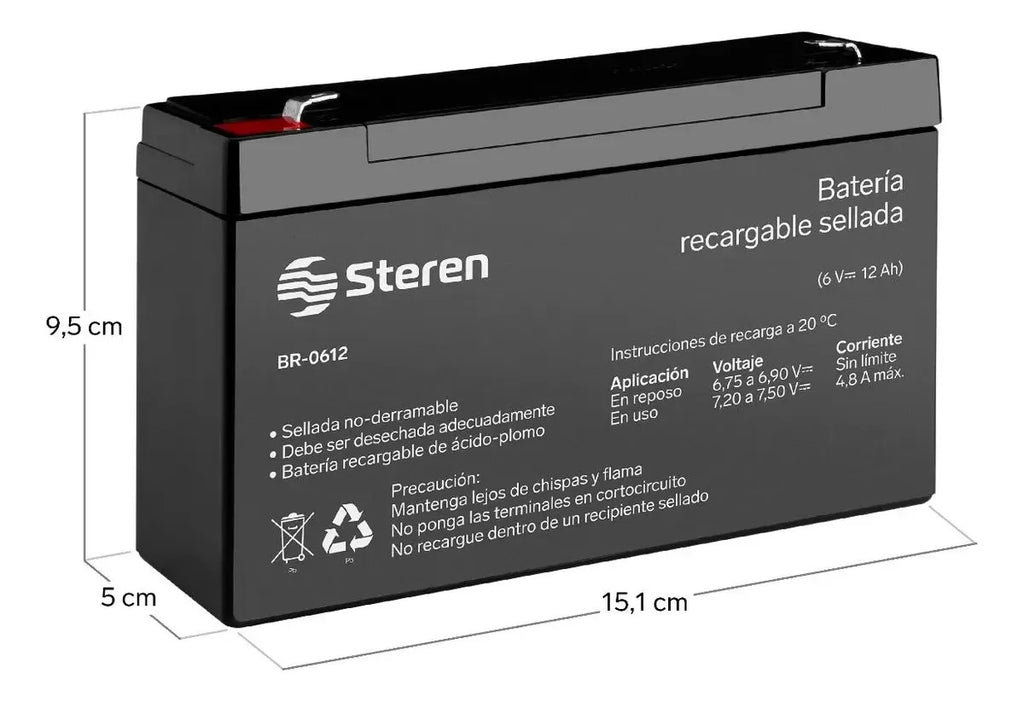 Batería Steren Pila Br-0612 6v 12ah Recargable Con Cargador