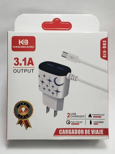 Cargador V8 Microusb De Pared 2 Puertos Usb Carga Rapida