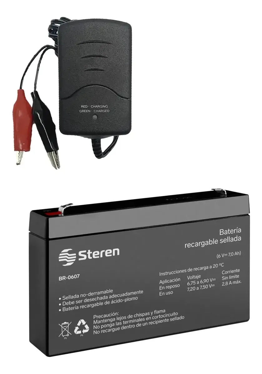 Batería Steren Pila Br-0607 6v 7ah Recargable Con Cargador