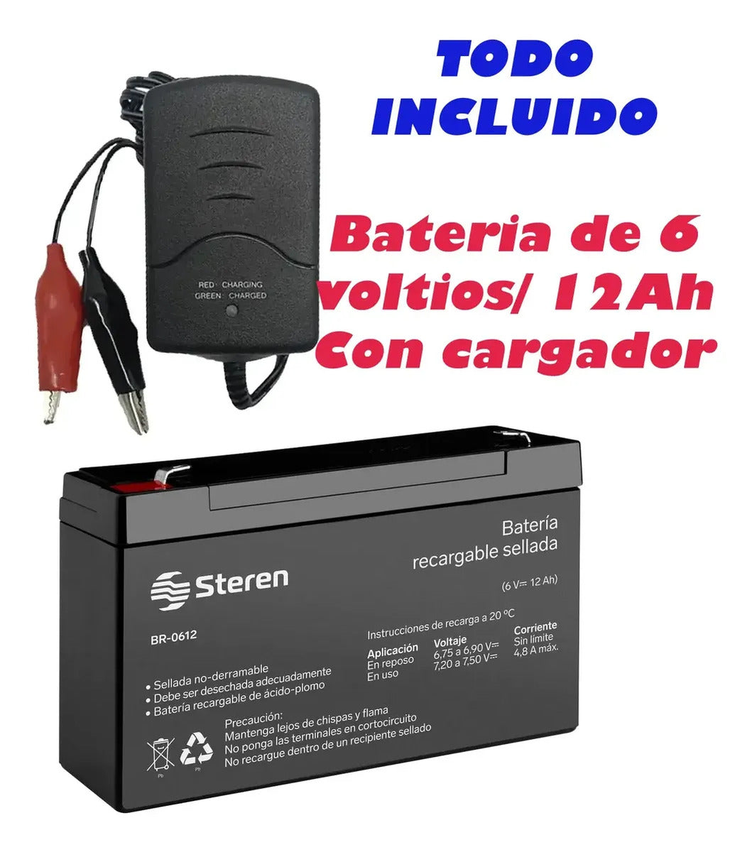 Batería Steren Pila Br-0612 6v 12ah Recargable Con Cargador