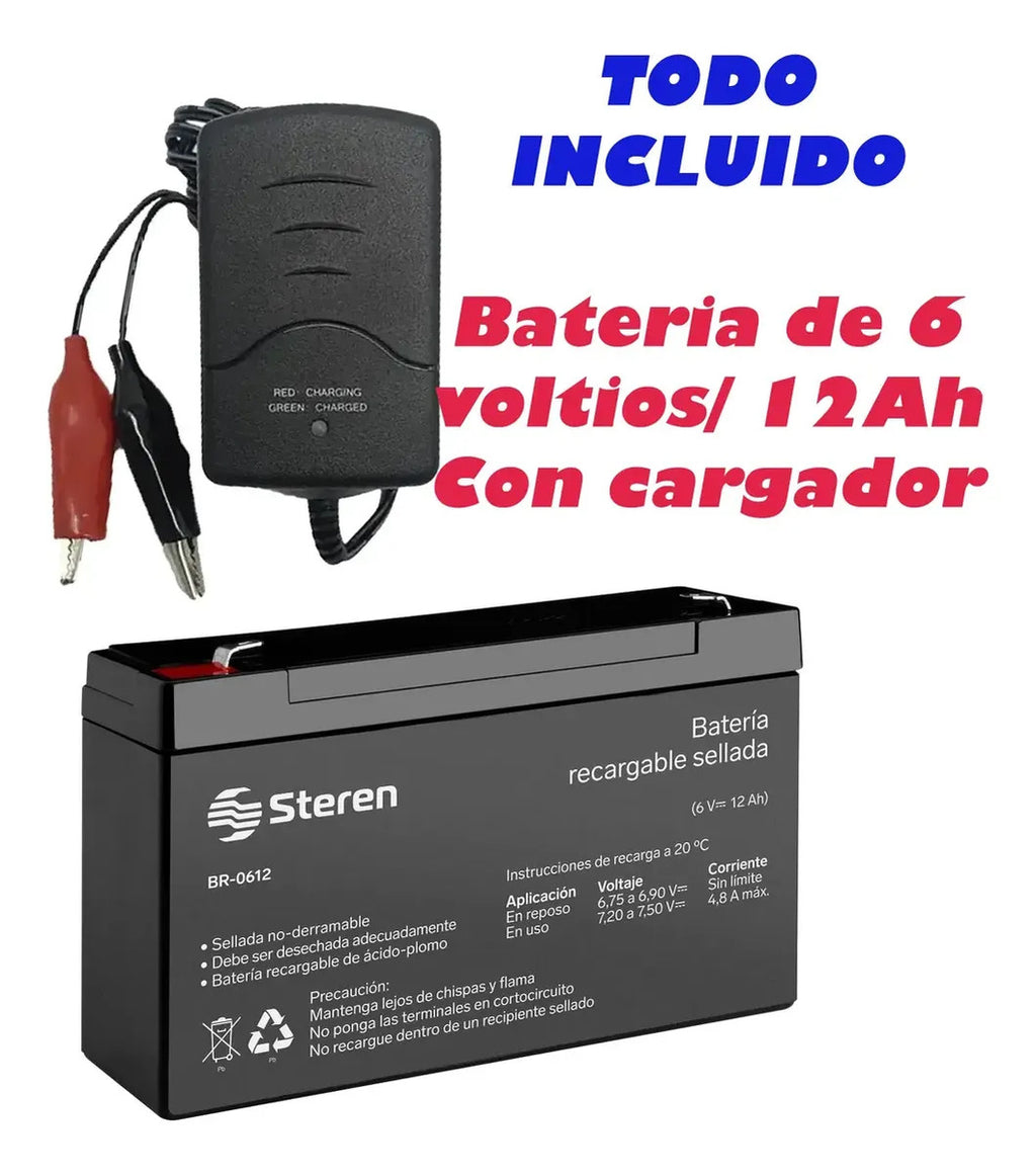 Batería Steren Pila Br-0612 6v 12ah Recargable Con Cargador