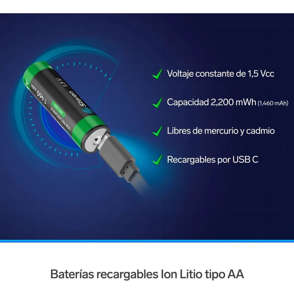 4 Baterías Recargables Usb Li-ion Tipo Aa, De 1460 Mah