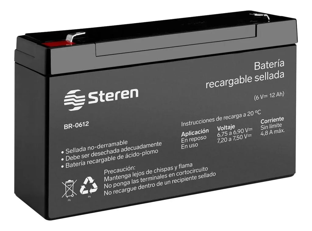 Batería Steren Pila Br-0612 6v 12ah Recargable Con Cargador
