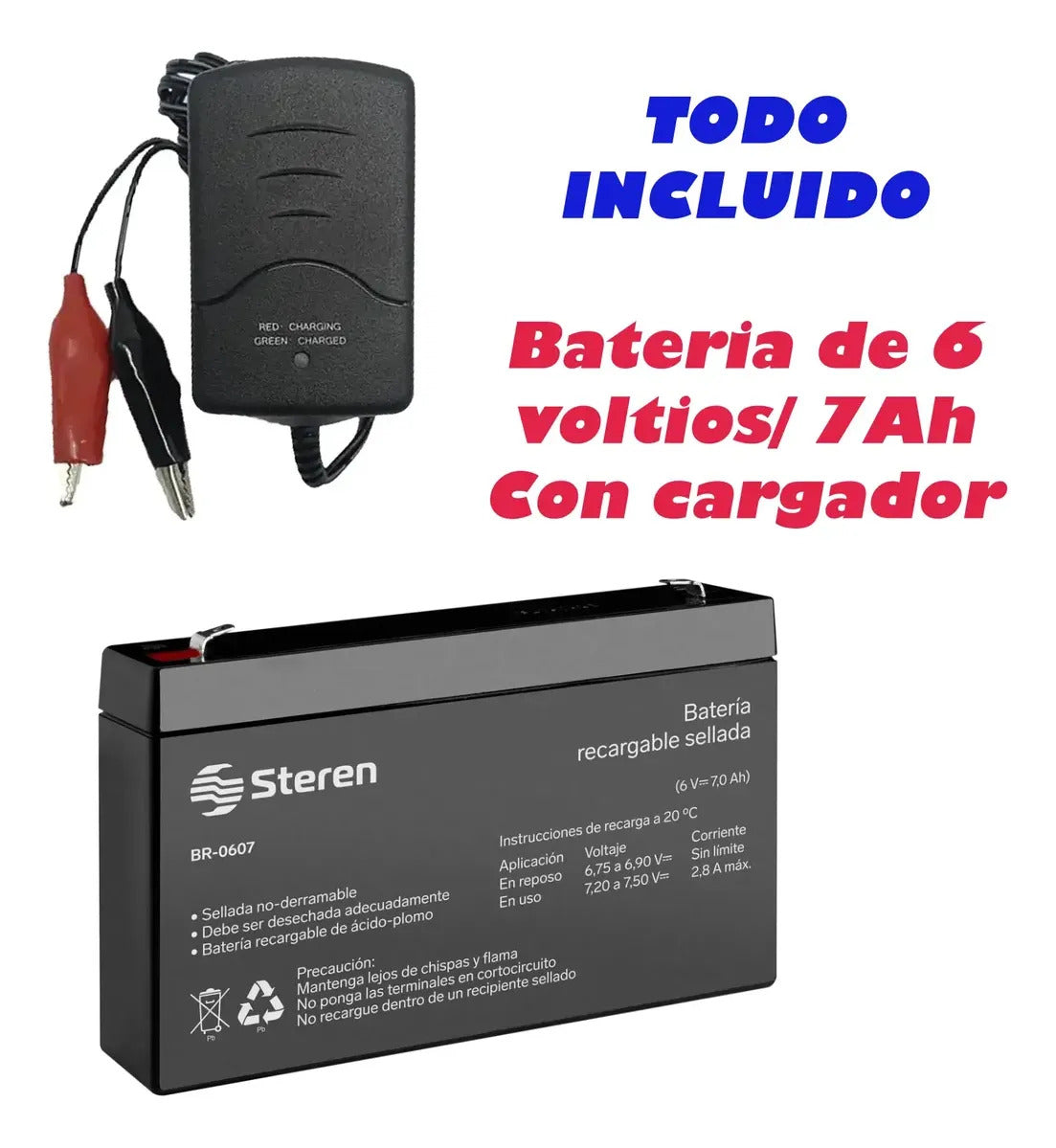 Batería Steren Pila Br-0607 6v 7ah Recargable Con Cargador
