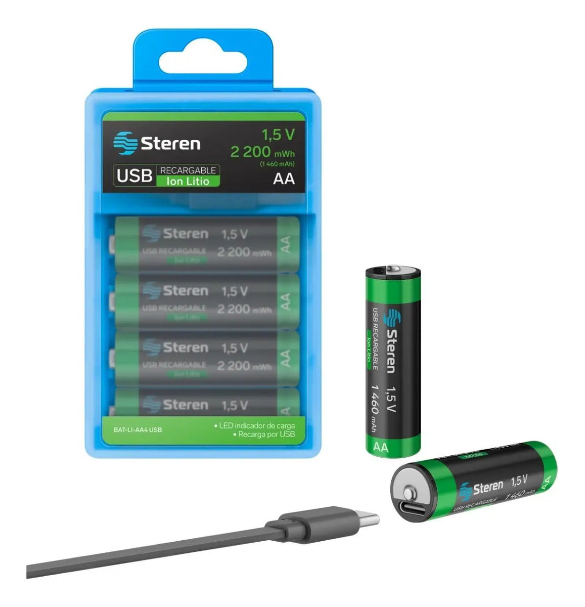 4 Baterías Recargables Usb Li-ion Tipo Aa, De 1460 Mah
