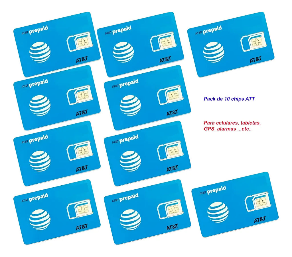 10pz-chip Att Para Cualquier Telefono Celular 3g 4g Lada 444