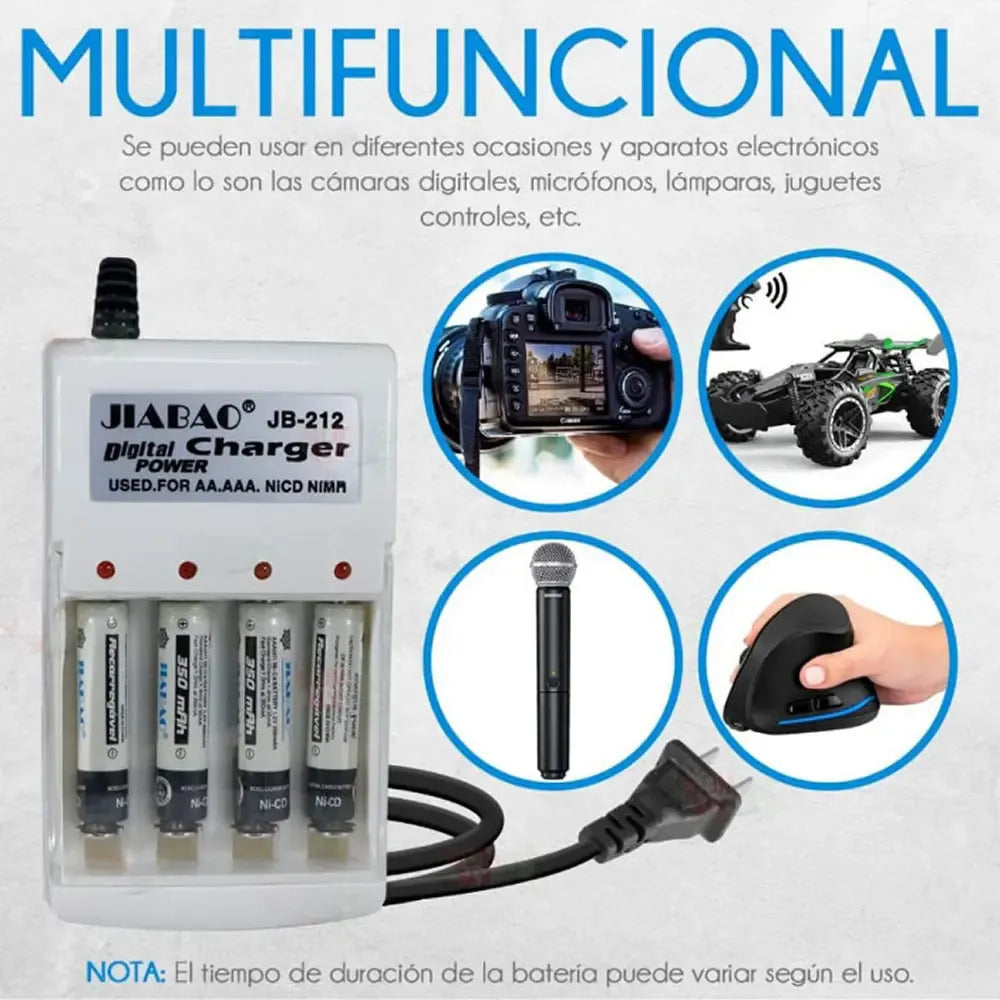 Cargador De Pilas Aa Y Aaa + 4 Pilas Aaa