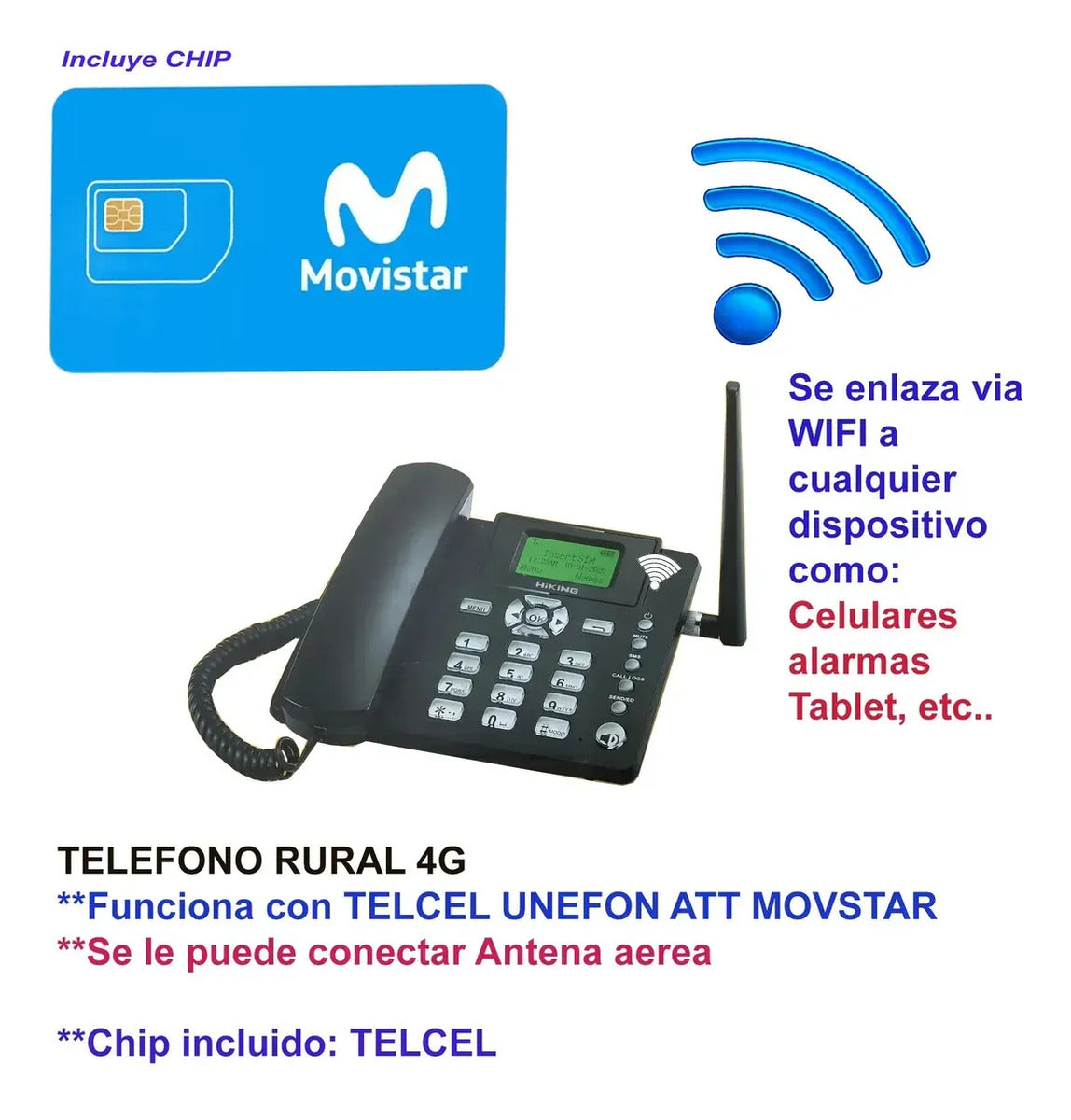Teléfono Rural Wifi Hotspot Para8dispositivos +chip Movistar