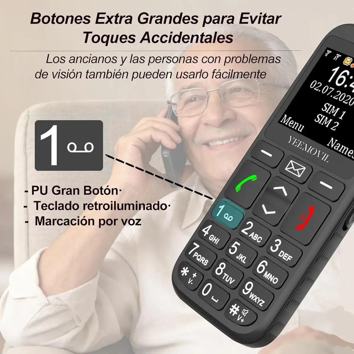Celular 4g Con Botones Grandes Volumen Alto + Chip Telcel