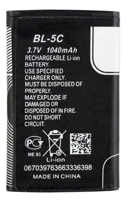 Bateria Pila Compatible Con Nokia Bl-5c Bl5c 1020mah 3.7v