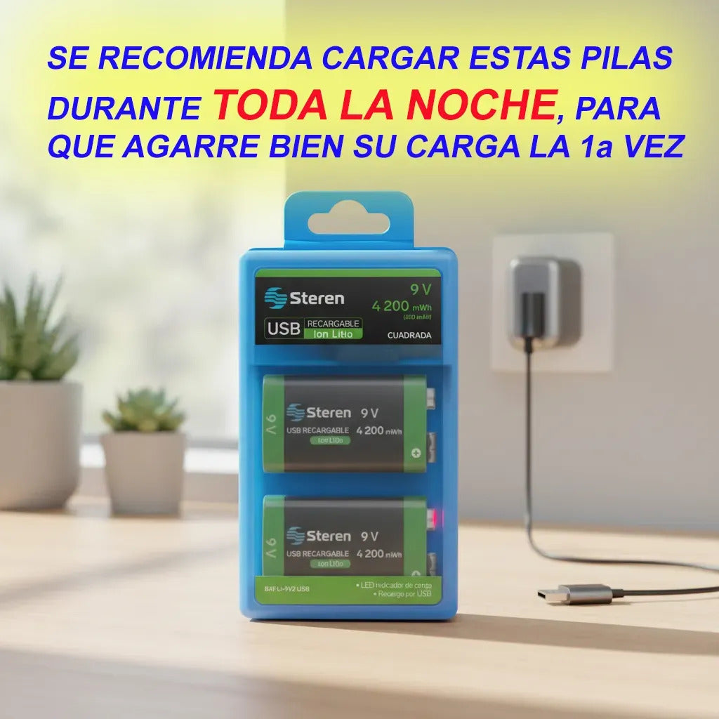 2 Pz Bateria Pila Recargable 9v Cuadrada Bat-nm-9v +cargador