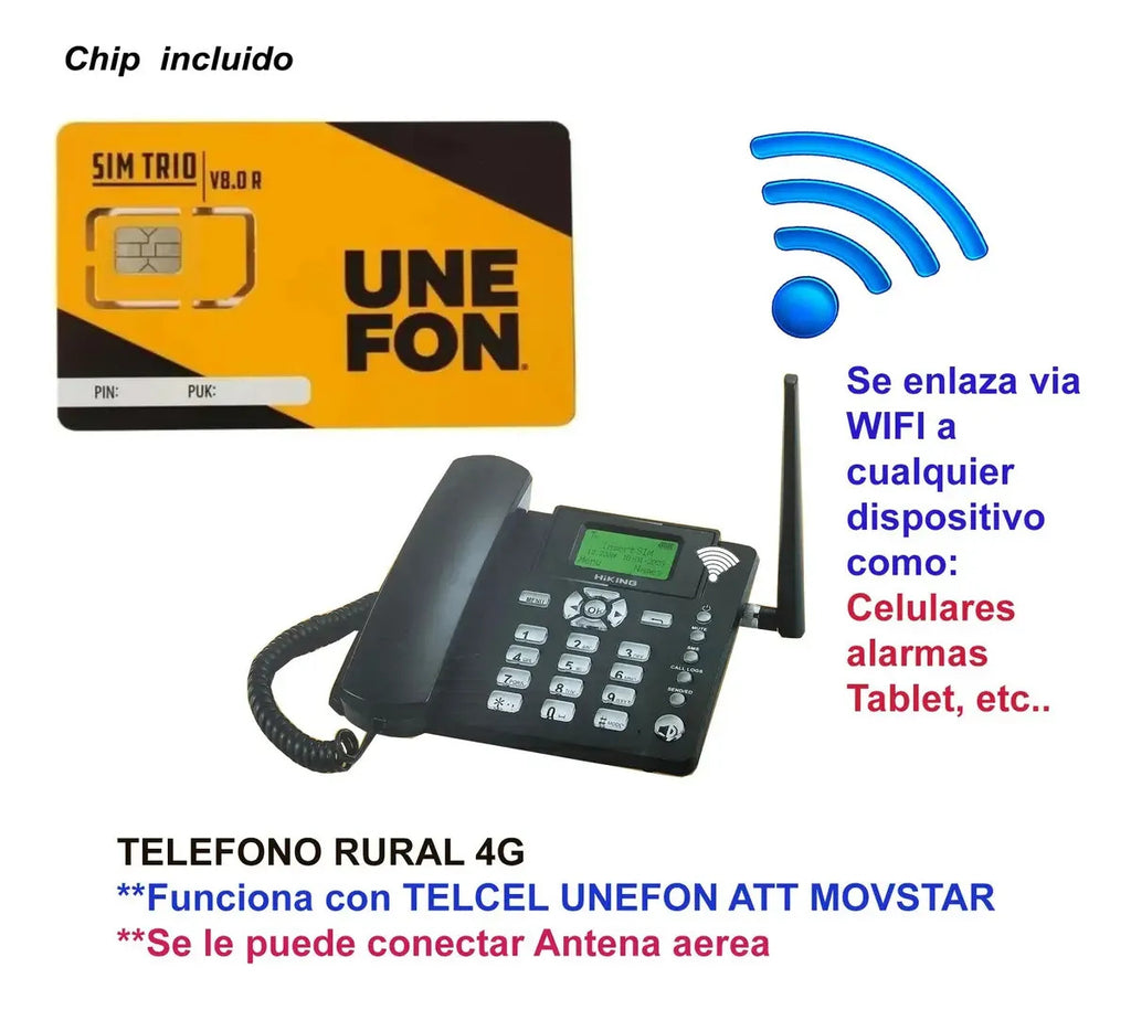 Telefono Rural Con Wifi Hotspot 8dispositivos +chip Unefon