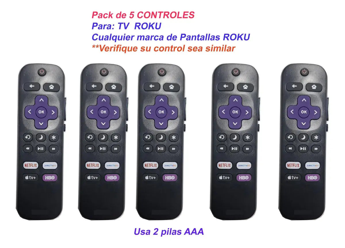5-control Remoto Para Pantalla Tv Roku No Requiere Programar