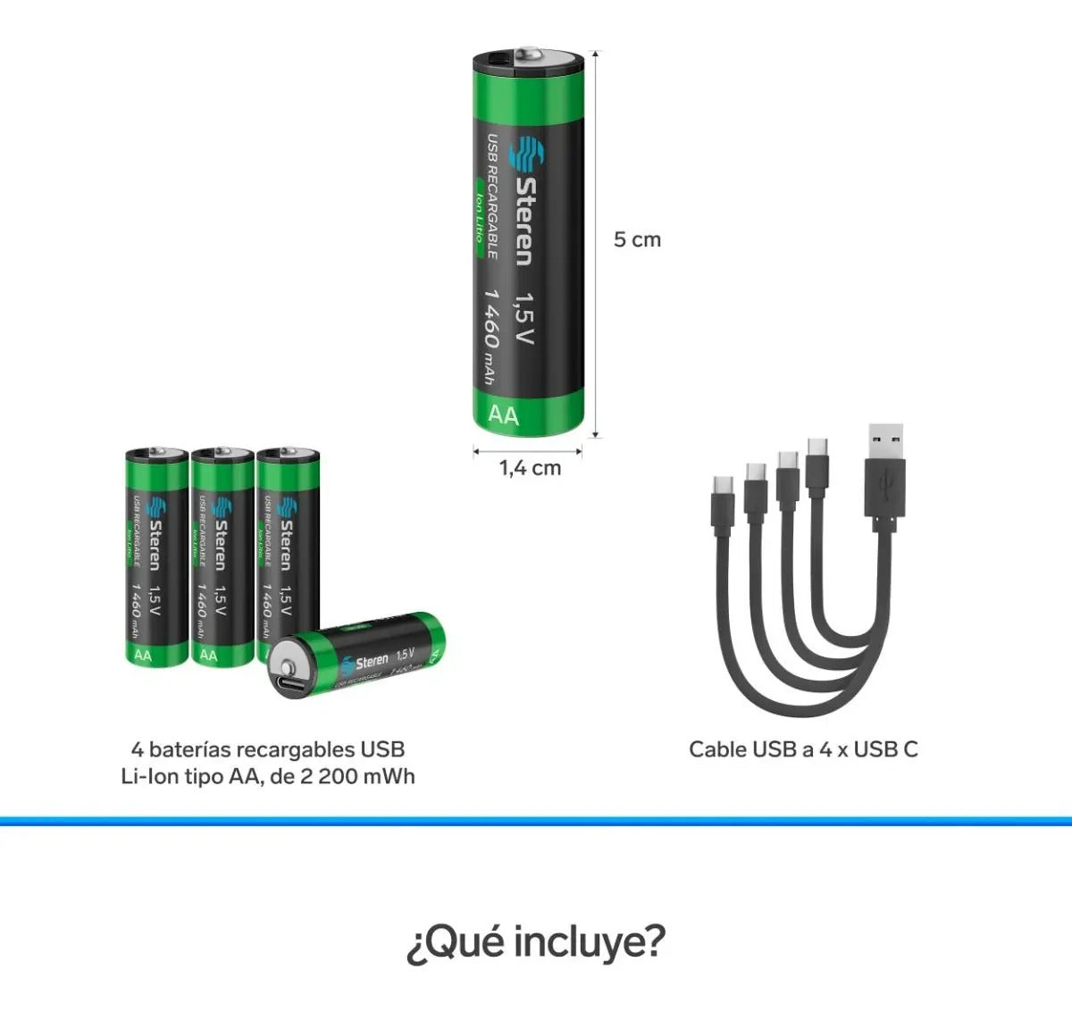 4 Baterías Recargables Usb Li-ion Tipo Aa, De 1460 Mah