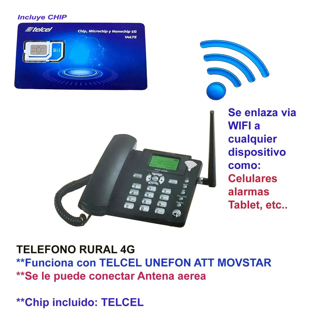 Telefono Rural Con Wifi Internet Para Telcel Att +cable15mts